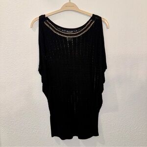 EUC Cache Black Ribbed Hem Cold Shoulder Sweater Tunic S